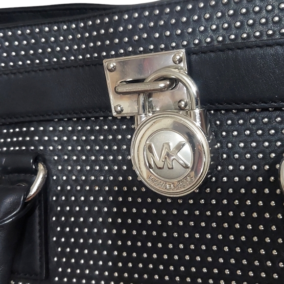 Michael Kors Hamilton Micro Studded Black Leather Shoulder Bag EUC - Picture 9 of 12
